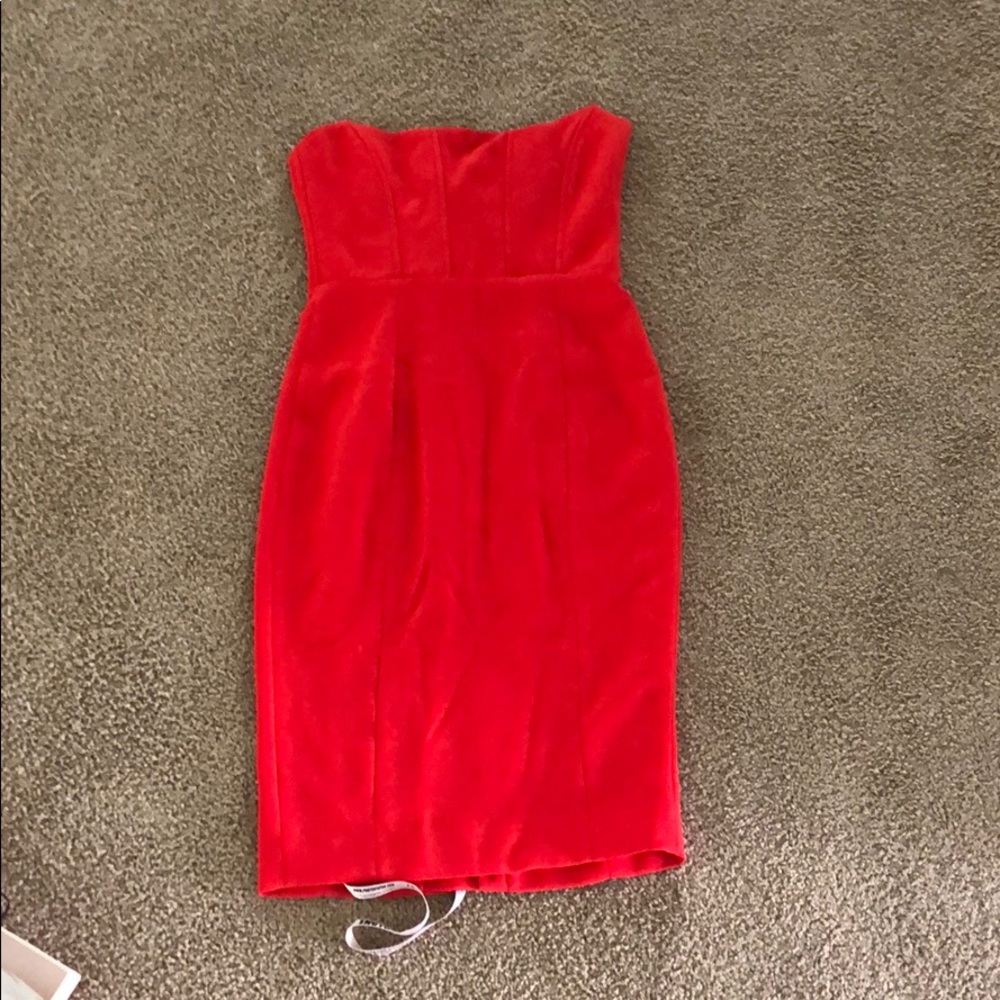 House of CB Red Strapless Midi Dress